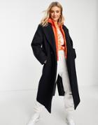 Asos Design Quilted Hood Formal Coat In Navy