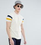 Asos Design Tall T-shirt In Towelling With Contrast Sleeve Panels In Ecru - White