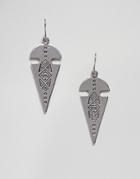 Asos Design Engraved Arrow Drop Earrings - Silver