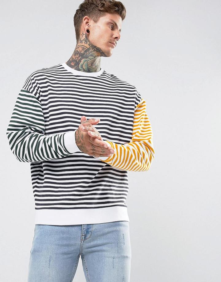 Asos Oversized Sweatshirt With Tri Color Stripe - White