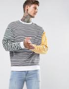 Asos Oversized Sweatshirt With Tri Color Stripe - White