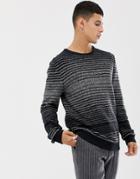 Selected Homme Melange Stripe Knitted Sweater - Gray