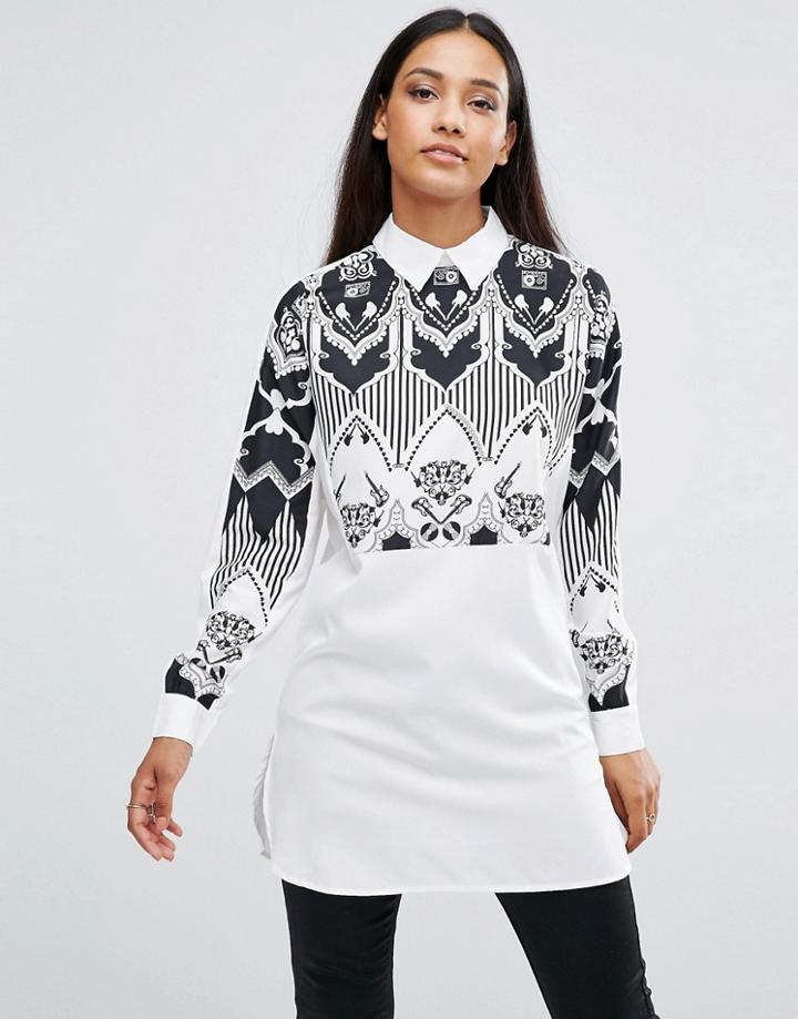 Ax Paris Monochrome Print Insert Shirt - White
