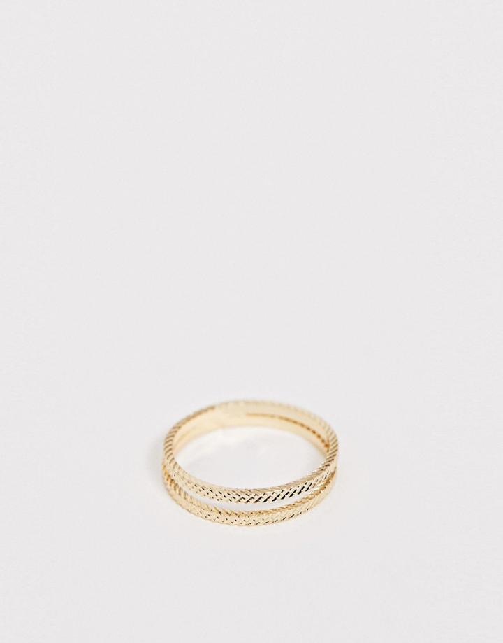 Asos Design Thumb Ring In Double Row Engraved Design In Gold Tone - Gold