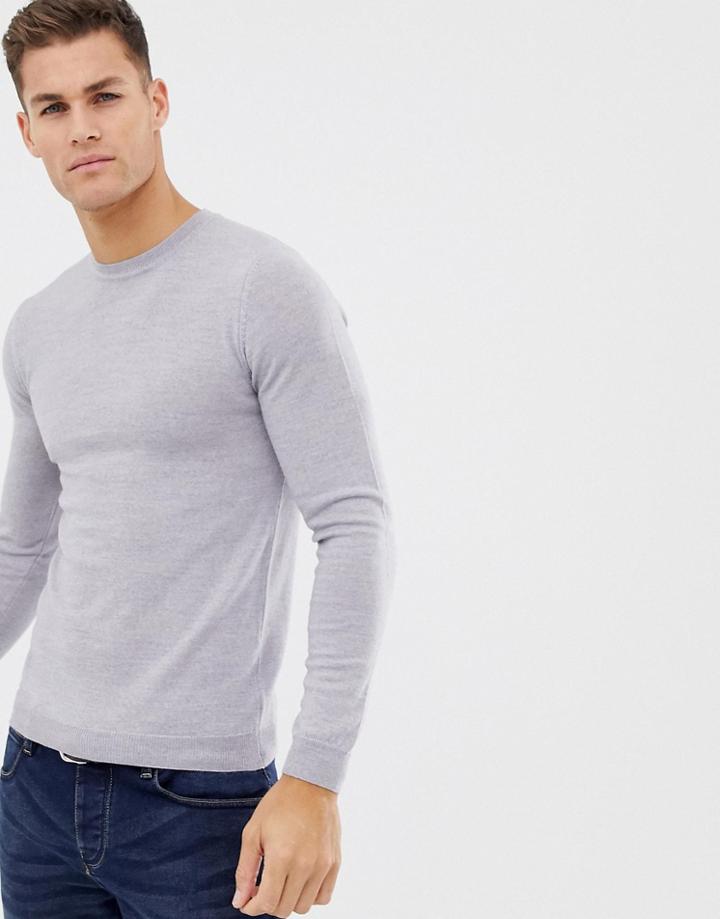 Asos Muscle Fit Merino Wool Sweater In Light Gray