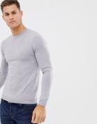 Asos Muscle Fit Merino Wool Sweater In Light Gray
