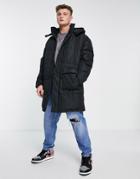 Only & Sons Longline Puffer Coat With Hood In Black