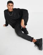 Asos Design Oversized Long Sleeve T-shirt In Slinky Rib In Black
