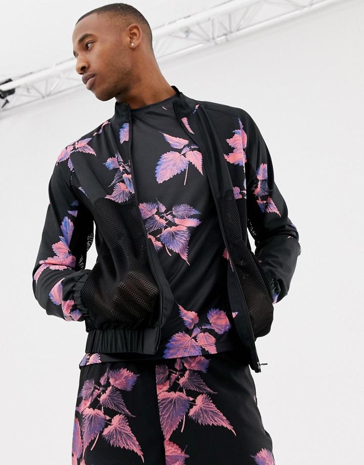 Asos 4505 Track Jacket With Floral Print And Breathable - Black