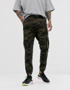 Bershka Cargo Sweatpants With Belt In Camo-green