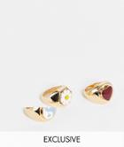 Pieces Exclusive 3 Pack Mixed Signet Rings In Gold