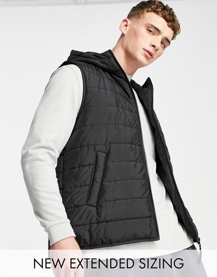 Asos Design Lightweight Puffer Vest With Hood In Black