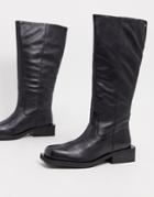 Asos Design Charly Premium Leather Trucker Knee Boots In Black