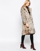 Ganni Gisele Long Faux Leopard Fur Coat - Leopard