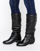 Office Hazel Slouch Flat Leather Knee Boots - Black