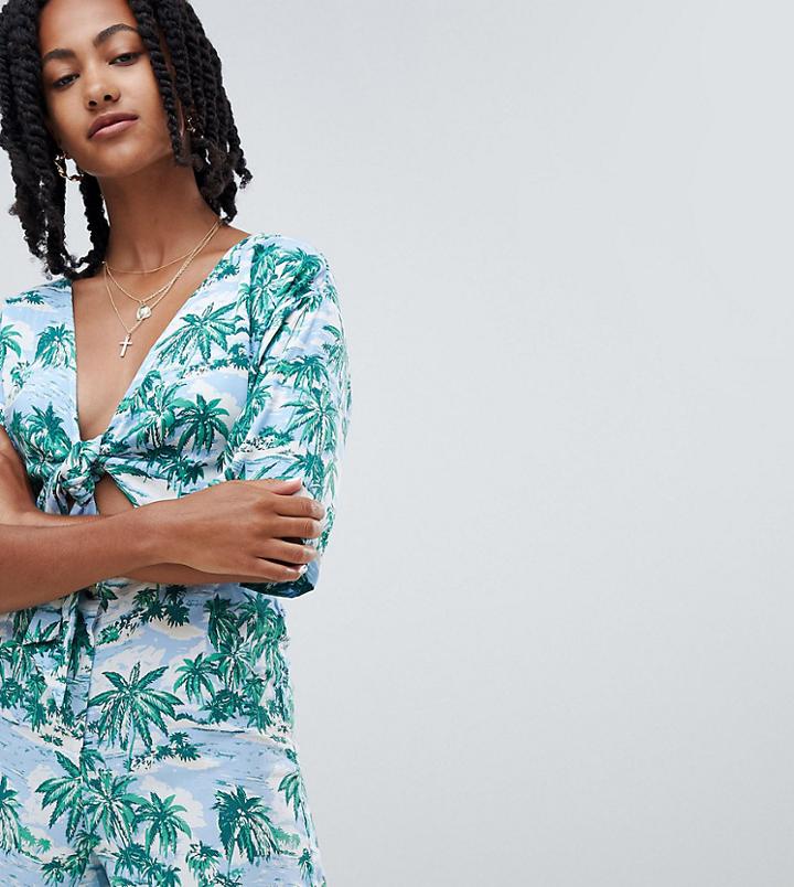 Reclaimed Vintage Inspired Tie Front Romper In Hawaiian Print-multi