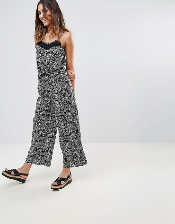 Brave Soul Khan Jumpsuit With Crochet Trim - Black