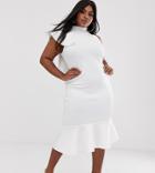 Asos Design Curve One Shoulder Halter Ruffle Midi Dress-white