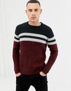 Only & Sons Color Block Knitted Sweater - Red