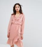 Y.a.s Tall Spot Ruffle Wrap Midi Dress In Pink - Pink