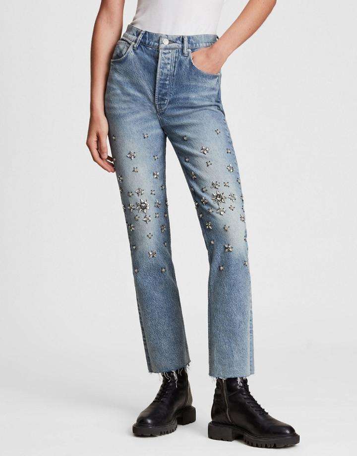 Allsaints Evie Embellished Straight Leg Jeans In Blue