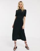 Asos Design Midi Tea Dress With Buttons And Split Detail-black