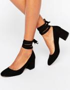 London Rebel Tie Ankle Kitten Heel Shoe - Black