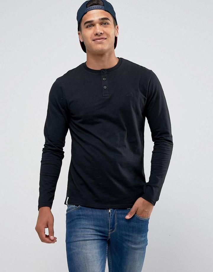 Threadbare Slub Long Sleeve Grandad T-shirt - Black