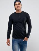 Threadbare Slub Long Sleeve Grandad T-shirt - Black