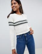 Bellfield Chunky Stripe Knitted Sweater - White