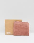 Asos Zip Around Wallet In Pink Suede - Pink
