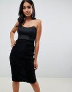 Asos Design Scuba Bandeau Floral Lace Midi Dress-black