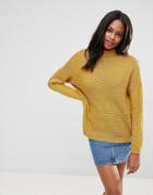 Only Marcella High Neck Cable Knit Sleeve Sweater - Yellow