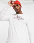 Asos Design Muscle Long Sleeve T-shirt In White With Monte Carlo Print