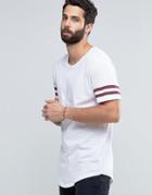 Only And Sons Longline T-shirt With Arm Stripes And Curved Hem - Beige