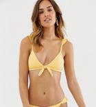 River Island Ribbed Bikini Bottom With Frill Detail In Yellow - Yellow