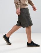 Asos Wide Cord Shorts In Khaki - Green