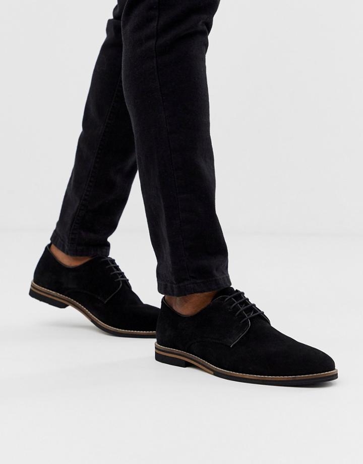 Asos Design Lace Up Shoes In Black Suede With Contrast Sole