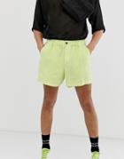 Asos Design Shorter Shorts In Washed Neon Green Linen
