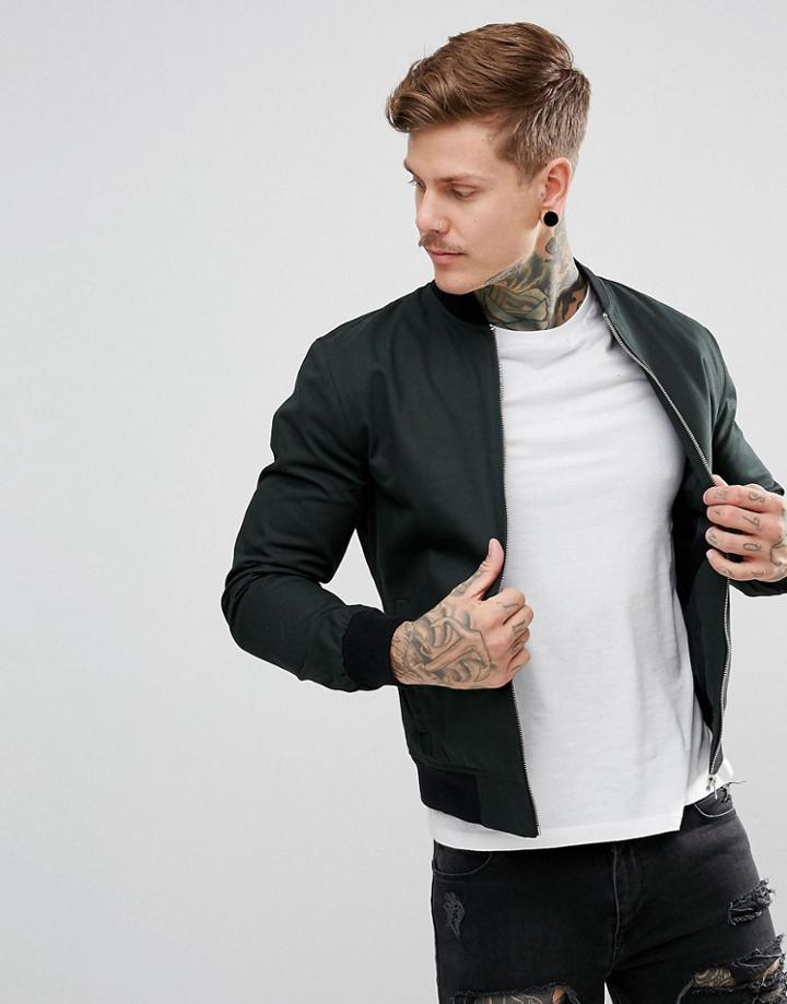 New Look Cotton Bomber In Dark Green - Green