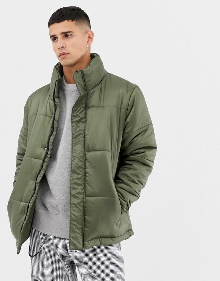 Another Influence Funnel Neck Quilted Jacket - Green