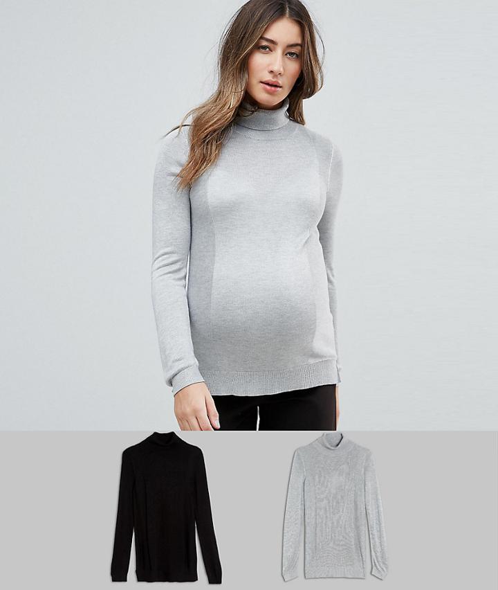 Asos Maternity Sweater With Roll Neck And Rib Detail 2 Pack - Multi