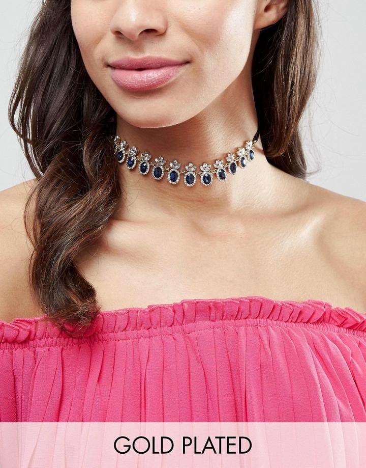 Johnny Loves Rosie Bold Gem Necklace With Satin Neck Tie - Gold
