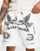 Sixth June Jersey Shorts In White With All-over Tattoo Print - Part Of A Set