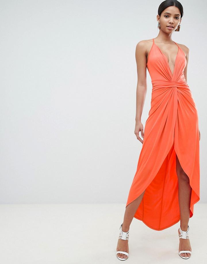 Asos Design Slinky Twist Maxi Dress - Blue