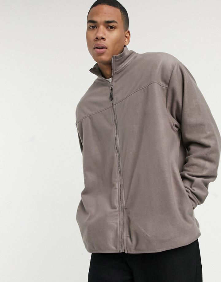 Asos Design Oversized Polar Fleece Track Jacket In Light Brown