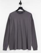 Asos Design Organic Cotton Blend Oversized Long Sleeve T-shirt In Washed Black