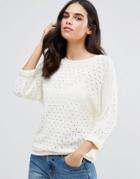 Vila 3/4 Textured Knitted Sweater - White