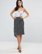 Liquorish Monochrome Striped Wrap Skirt - Multi