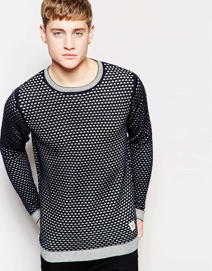 Bellfield Knitted Sweater With All Over Print - Navy